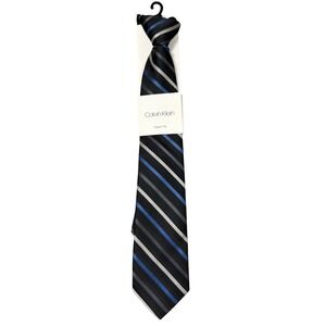 Calvin Klein Boys Zipper Tie Striped Pre-Tied Necktie 14 Inch NWT J4